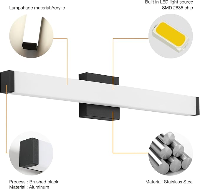 LED Bathroom Vanity Light Fixtures 24In Matte Black, 14W 4000K Natural White - Image 4