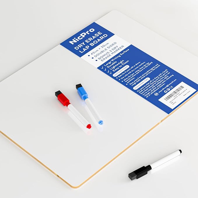Nicpro 12 x 16 inches Lapboard Small Dry Erase Lap Board Double Sided with 3 Water-Based Pens Learning Mini Whiteboard Portable for Kid Student and Classroom Use
