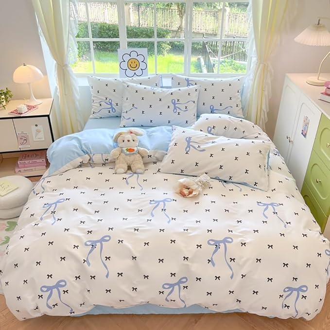 Nayoroom Blue Bow Duvet Cover Queen Size Reversible Blue Duvet Cover 3 Pieces - Image 6
