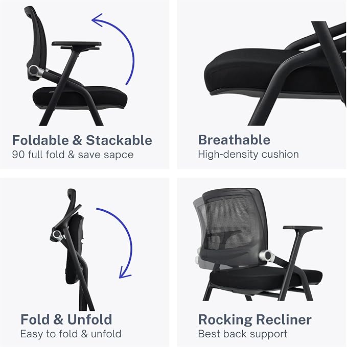 SLKJChr 2 Pack Foldable Office Chairs with Wheels, Mesh Back, Arms and Portable - Folding Office Chairs for Conference Room Chair, Office Guest & Reception & Meeting Chair - (Black) 300 lbs.