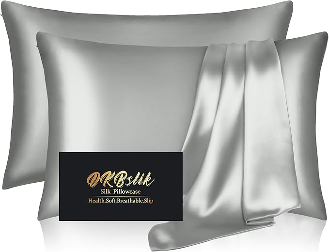 Silk Pillow Cases 2 Pack, Mulberry Silk Pillowcases Standard Set of 2, Anti Acne by HOME