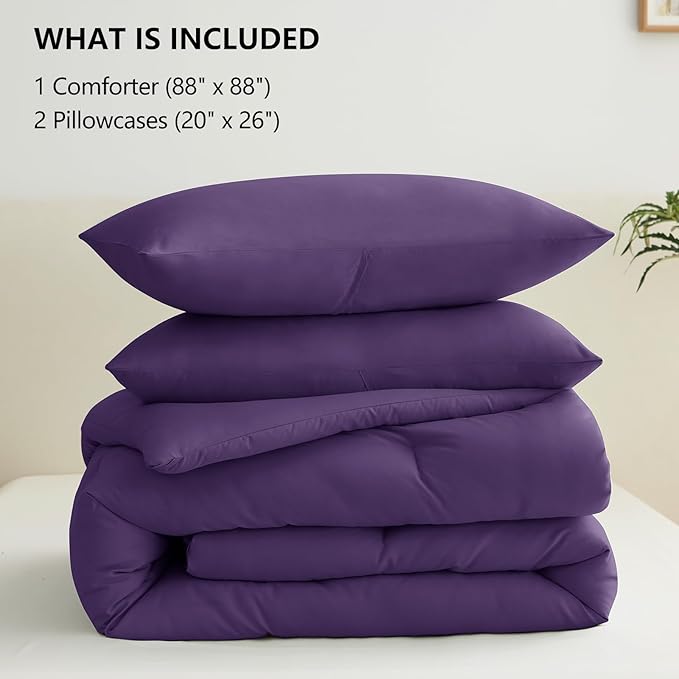 CozyLux Queen Comforter Set Purple, 3 Pieces Solid Comforters Queen Size - Image 6