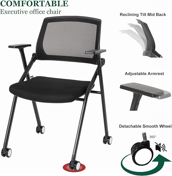 VACYOVKE 8 Pack Executive Office Chairs with Caster Adjustable Armrest Ergonomic Mid-Back Breathable Mesh Foldable Conference Reception Chair Set for Home School Waiting Room