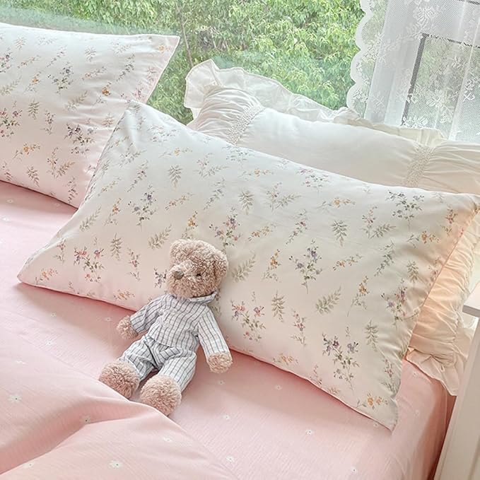 Nayoroom Floral Duvet Cover King Size Girls Pink White Botanical Flower - Image 6