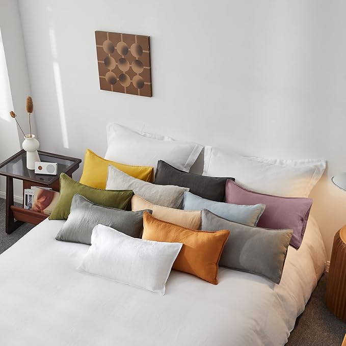 Simple&Opulence 100% Linen Lumbar Pillow Cover 12 x 20 Inches Set of 2 - Image 7