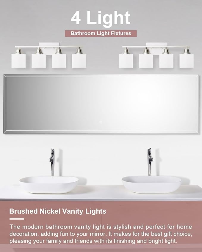 Sailstar 4-Light Bathroom Light Fixtures Over Mirror, Glass Shade & Anti-Rust - Image 3