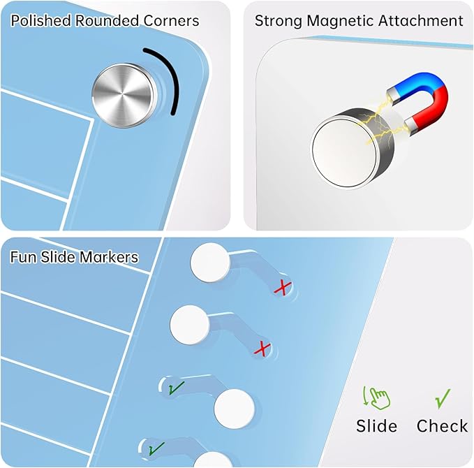 NiHome Acrylic Magnetic To Do List Planning Board with Sliders & Desktop Stand, Kids & Adults Chore Chart, Checklist Routine Chart Task Board for Fridge & Desk, For Magnetic Metal Surfaces Only (Blue)