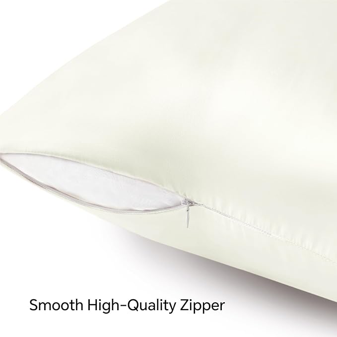 BEDELITE Satin Pillowcase with Zipper, Ivory King Size Pillow Cases Set of 2 - Image 5