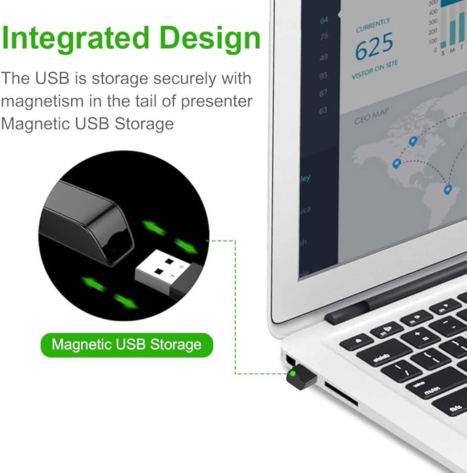 Norwii N75 Rechargeable Presentation Clicker with Green Light Pointer for presentations, PowerPoint Clicker for Presentation Remote, Long Range Wireless Presenter (Green Light)