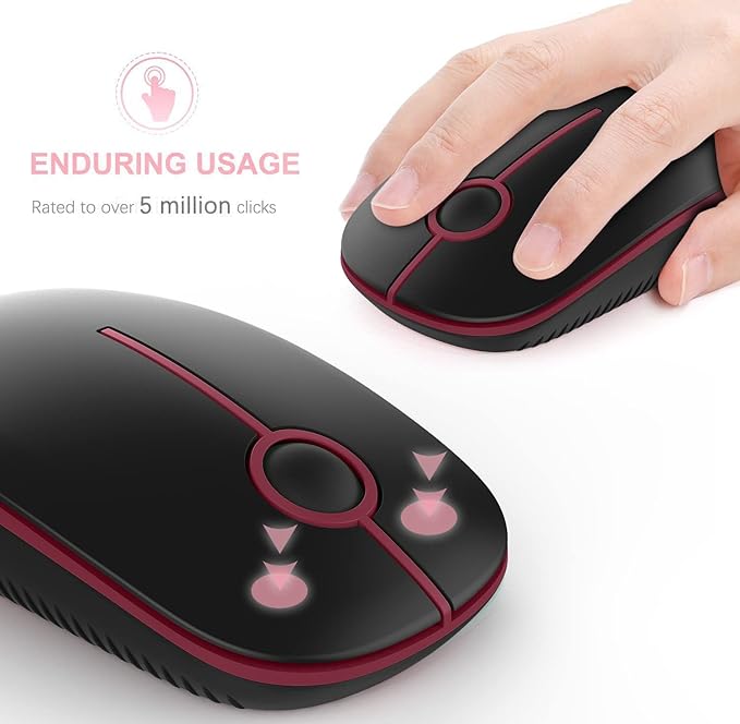 VssoPlor Wireless Mouse, 2.4G Slim Portable Quiet Computer Mice with Nano Receiver for Notebook, PC, Laptop, Computer-Black and Wine Red