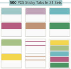 ELII 500 PCS Sticky Index Tabs 21 Sets, Colorful Book Tabs Sticky Tabs for Notebooks, Page Tabs for Binders, Page Markers Notebook Tabs