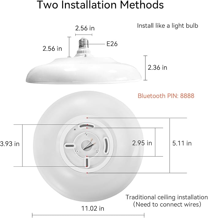 Smart Waterproof LED Flush Mount Ceiling Light Fixture, - Image 4