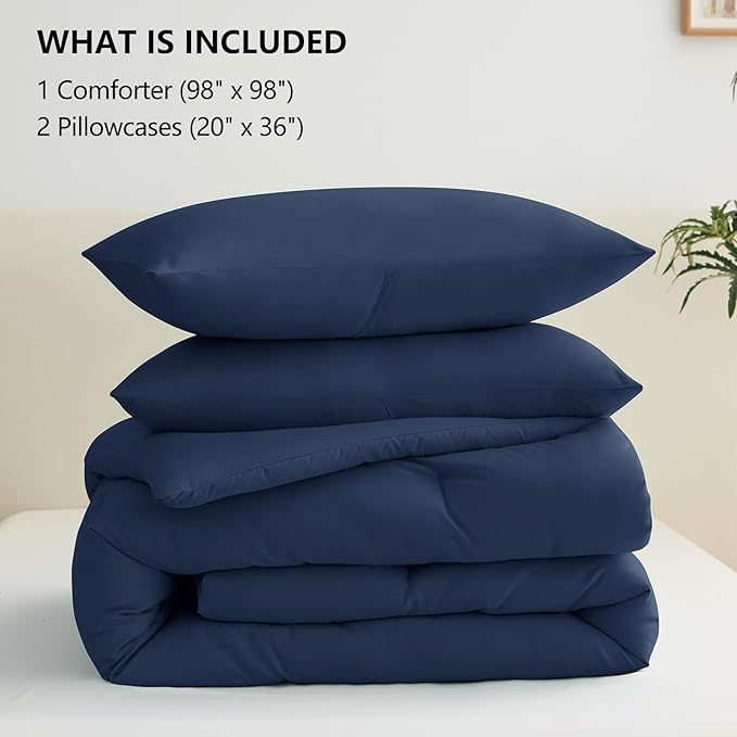 CozyLux Oversized Queen Comforter Set Navy Blue, 3 Pieces 98x98 Solid - Image 6