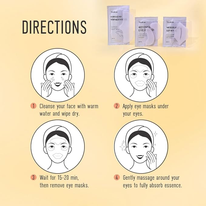 Yeokoe Forehead Wrinkle Patches, Under Eye Patches and Lip Mask 30 PCS. Face - Image 7