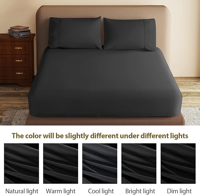 100% Egyptian Cotton Fitted Sheet King Size Black, 600 Thread Count, 8-16" Deep - Image 8