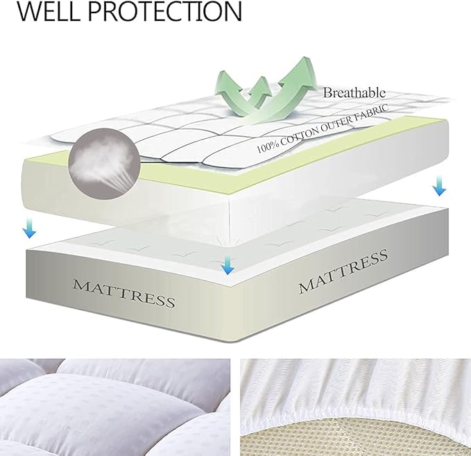 EASELAND RV Short Queen Mattress Pad Pillow Top Quilted Fitted Cooling Mattress - Image 3