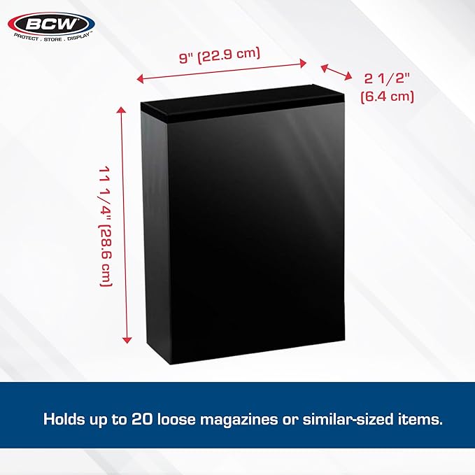 BCW Magazine File Holder - Black | Holds 20 Magazines | Magnetic Closure | Magazine Storage Box Holder | Magazine Box Ideal Organizer for Collectors and Storage Solution for Loose Magazines