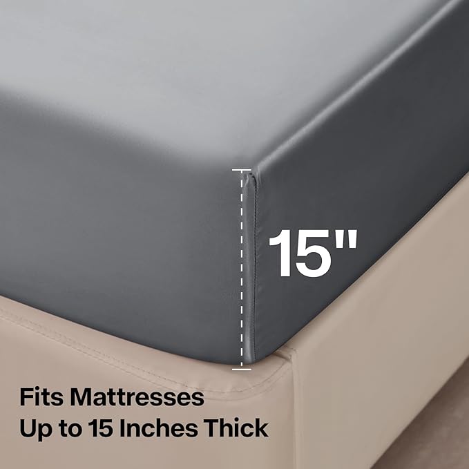 BEDELITE Satin Sheets Twin Size Bed Set, Luxury Soft Dark Grey Silky Sheets - Image 5
