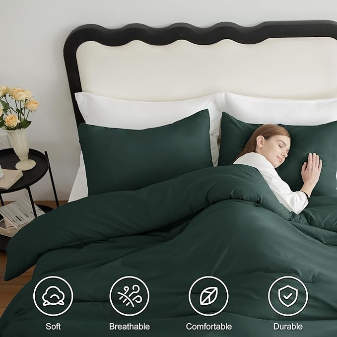 CozyLux California King Comforter Set Forest Green, 3 Pieces Cal King Solid - Image 5