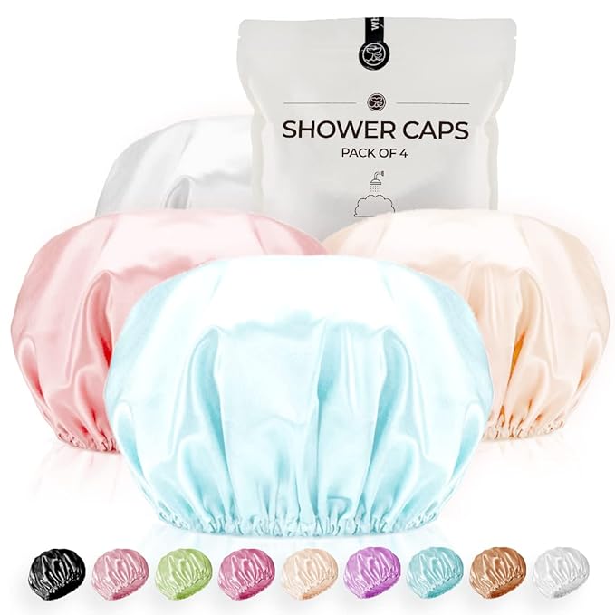 Shower Cap for Women Reusable Extra Large Shower Caps for Men Satin Double by WhaleLife