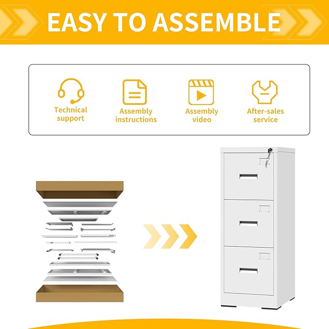 Reegangfa 3-Drawer File Cabinet with Lock, Metal Vertical Filing Cabinets for Home Office, Lockable Narrow Heavy-duty Steel Storage Cabinet with Tag,Hanging Letter/Legal/A4Size,Assemble Required,White