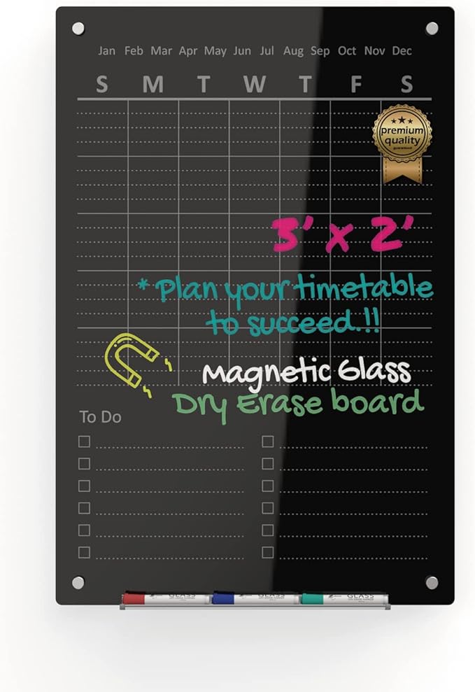Audio-Visual Direct Magnetic Weekly Planner Dry-Erase Board for Wall - 24" x 36" - (to Do List, Black)