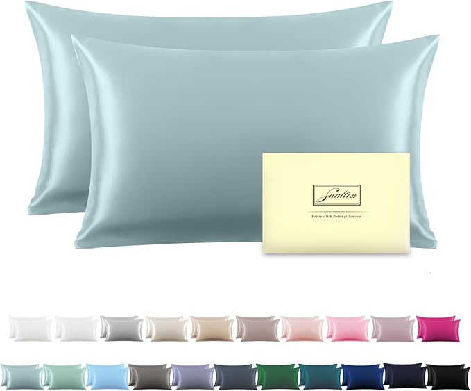 Silk Pillow Cases 2 Pack, Soft Breathable and Sliky Queen Size Pillow Cases Set by Suatien