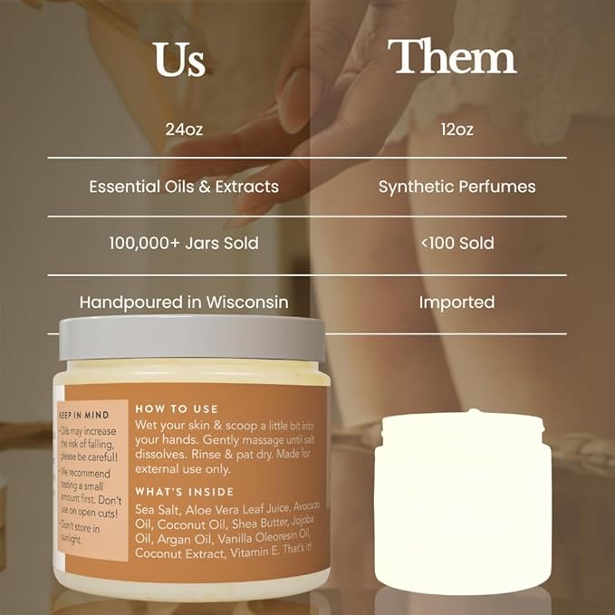 Bare Botanics Coconut Vanilla Body Scrub 24oz | Made in Madison, WI | All - Image 7