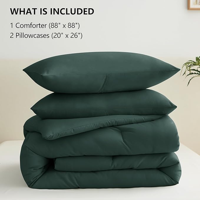 CozyLux Queen Comforter Set Forest Green, 3 Pieces Solid Comforters Queen Size - Image 6
