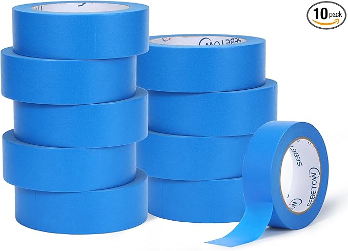 SEBETOW 10 Rolls Painters Tape 1.41 inch Bulk Painter Tape Blue Wide Roll, Blue Masking Tape, 1.41 Inches x 55 Yards for General Purpose Wall Painting, Home Improvement
