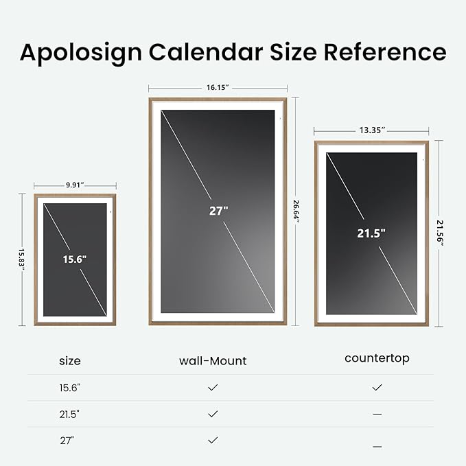 ApoloSign 21.5" Digital Calendar: Dual Mode Calendars with Google Play & Multi-calendar Sync, Electronic Planner & Chore Chart, Smart Touchscreen, Interactive Display for Family Schedules (Teak Wood, 21.5-inch)