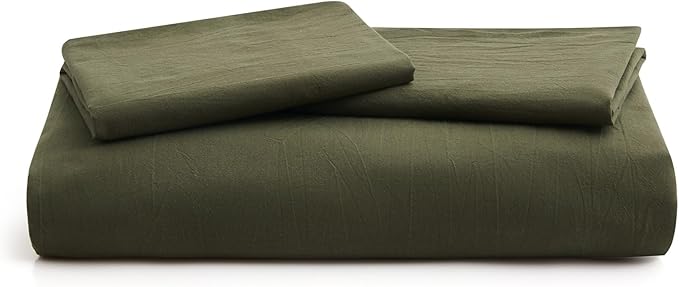 LOVQUE Olive Green Cotton Duvet Cover Queen Size, Linen Like Natural Bedding Set - Image 7