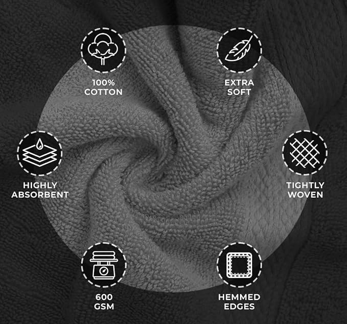 Avalon Towels Luxury 8 Piece Grey Towels Set, 2 Bath Towels, 2 Hand Towels and - Image 5