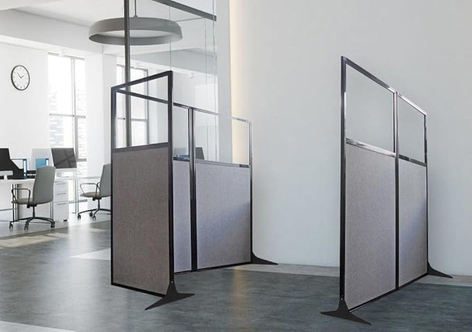 Versare Workstation Partition | Portable Wall Divider | Modern Office Cubicle | Free Standing Privacy Screen | Flexible Work Space | 66" x 70" Urban Oak Wood Grain Panels No Window