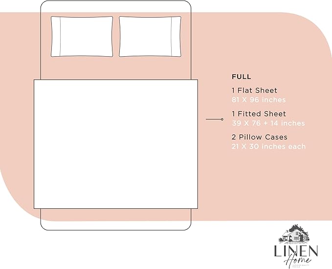 Linen Home 100% Cotton Percale Sheets Full Size, Brushed Rose, Deep Pocket - Image 6