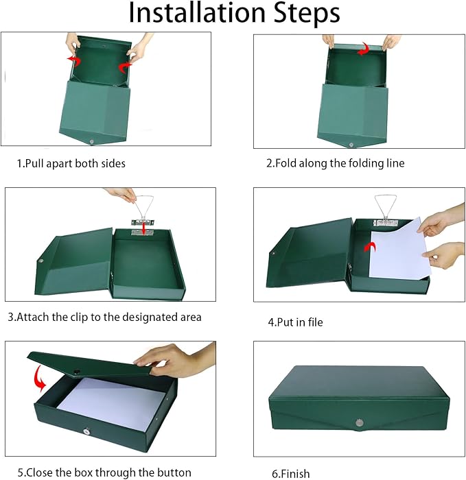 URbantin 6 Pack Foldable Plastic Box Files A4 with Metal Clip,65mm Spine,Document Archive Folders for Office（Green）