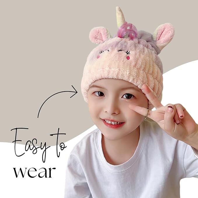 Microfiber Hair Towel Wrap for Kids, Unicorn Dry Hair Cap Suck Water, Absorbent - Image 2