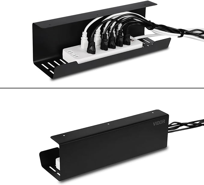 VIDOR Under Desk Cable Management Tray 2-Pack, 17" Cord Organizer, No Drill Alloy Steel, Perfect for Standing Desk and Office Home Wire Management