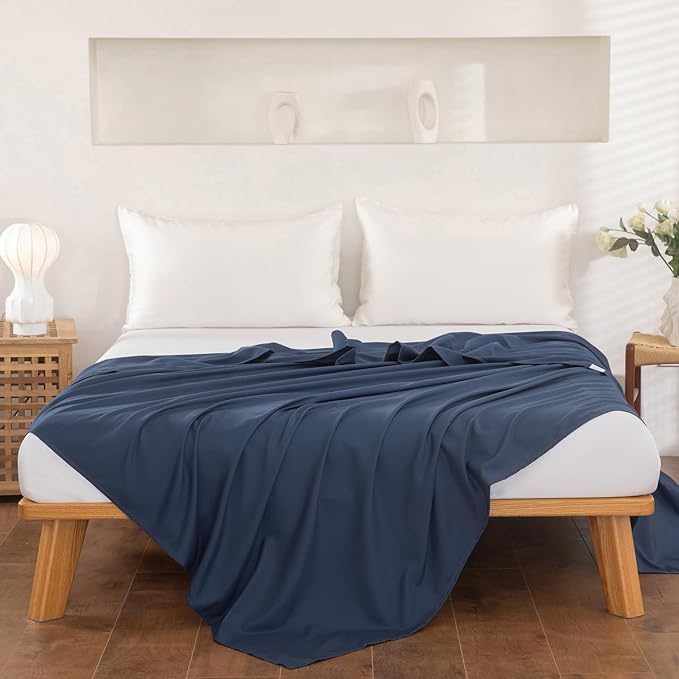 Twin Flat Sheet Only，66x96Inch Dark Blue - Image 2