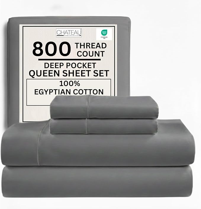 Egyptian Cotton Sheets Queen Size 800 Thread Count, 100% Cotton Queen Sheet Set by CHATEAUHOMECOLLECTION