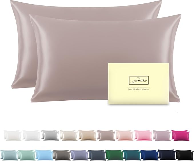 Silk Pillow Cases 2 Pack Soft Breathable and Sliky King Size Pillow Cases Set by Suatien