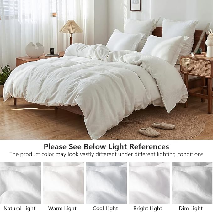 Simple&Opulence 100% Washed Linen Duvet Cover Set 5pcs Basic Style Natural - Image 6