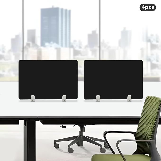4PCS Desk Dividers Office Partitions,Privacy Desk Panel Protective, Frosted Acrylic with Clamps Classroom Privacy Shield for Offices Schools Call Centers 23.62x15.75in (Black)