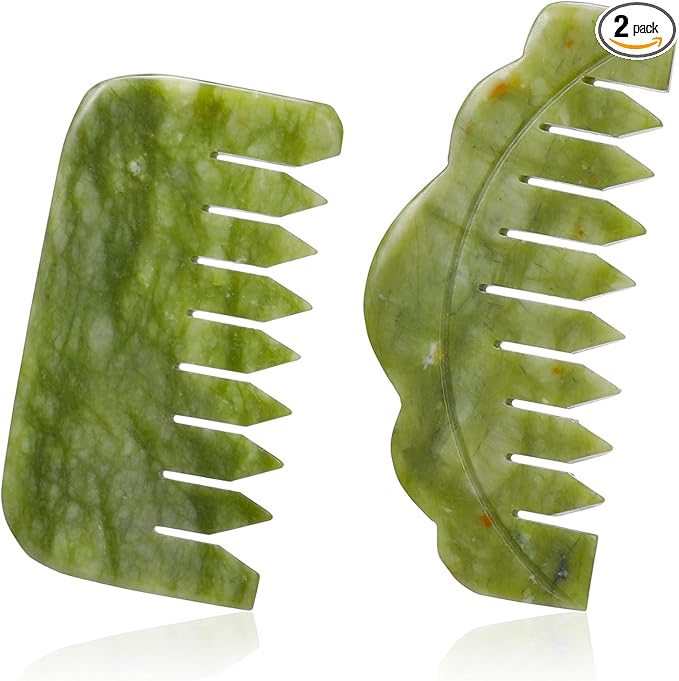 Geiserailie 2 Pcs Jade Combs Esthetician Supplies Massage Stone Hair Gua Sha by Geiserailie