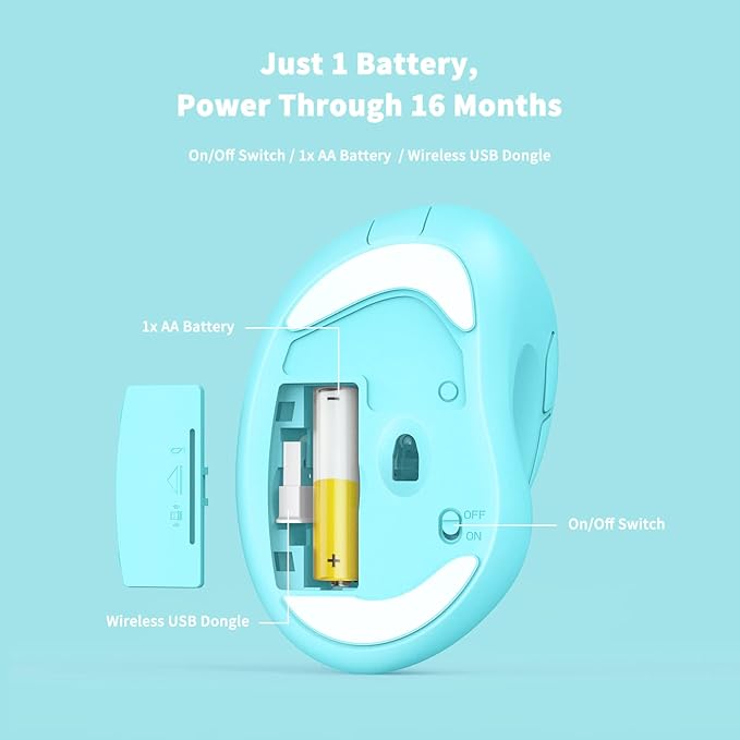 Ergonomic Wireless Mouse with USB Receiver for PC Computer, Laptop and Desktop, Ergo Mouse Vertical with Silent Clicks Long Battery Life, Up to 1600 DPI & 1 AA Battery Powered, Blue