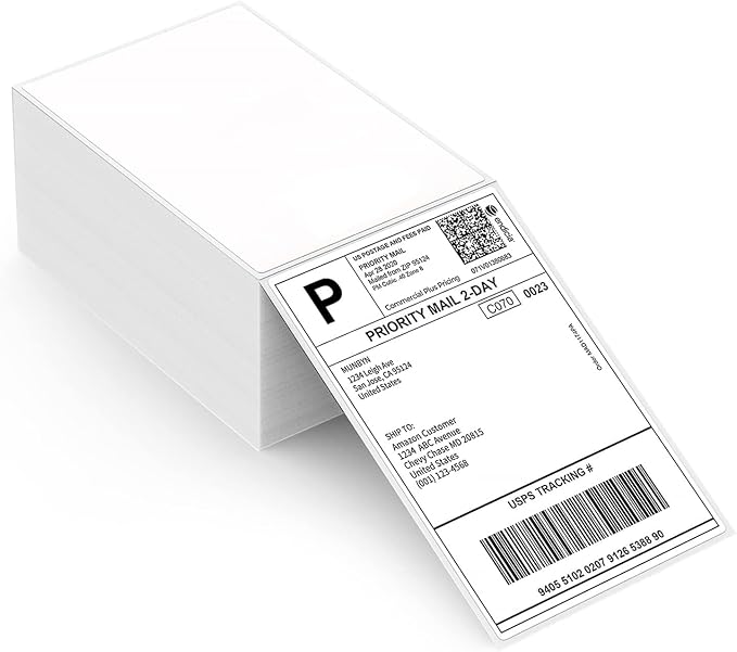 MUNBYN Thermal Direct Shipping Label (Pack of 500 4x6 Per Fanfold Labels) - Commercial Grade