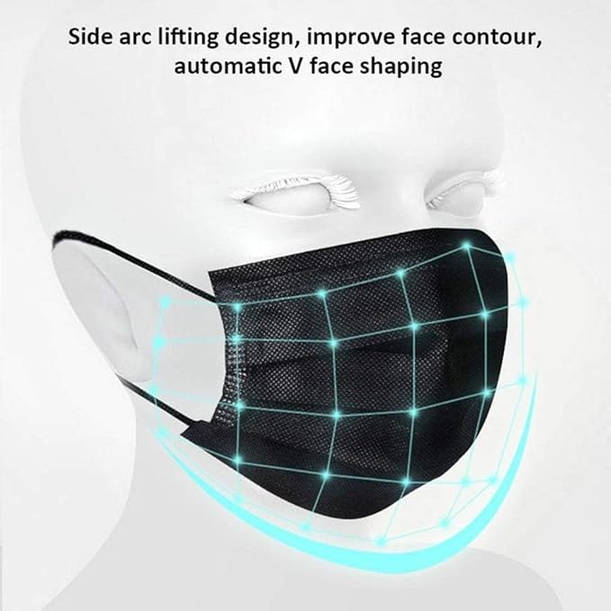 DR.MOXA 1000Pcs Black Disposable Medical Face Mask 3-Ply Protection Face Mask - Image 3