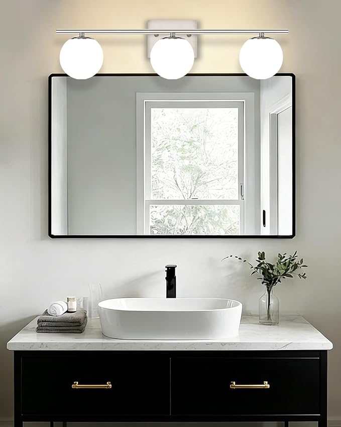 New Bathroom Vanity Light Fixtures 3 Lights Brushed Nickel Glass Shade Modern - Image 2