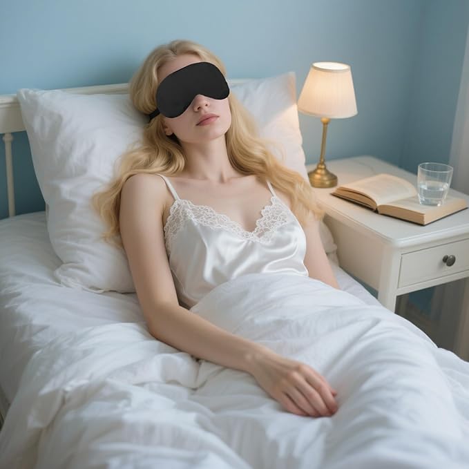 2 PCS Black Pink Satin Sleep Masks, Adjustable Silk Eye Mask - Image 2