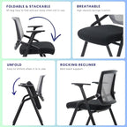 BLANEDUO, 16 Pack Conference Room Chairs, Folding Office Desk Chair with Lumbar Support and Sliding Armrest, Stackable Office Guest Chairs & Reception Chairs